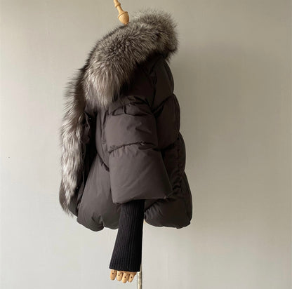 Silberfuchs Full Fur Balloon Bomber Jacke