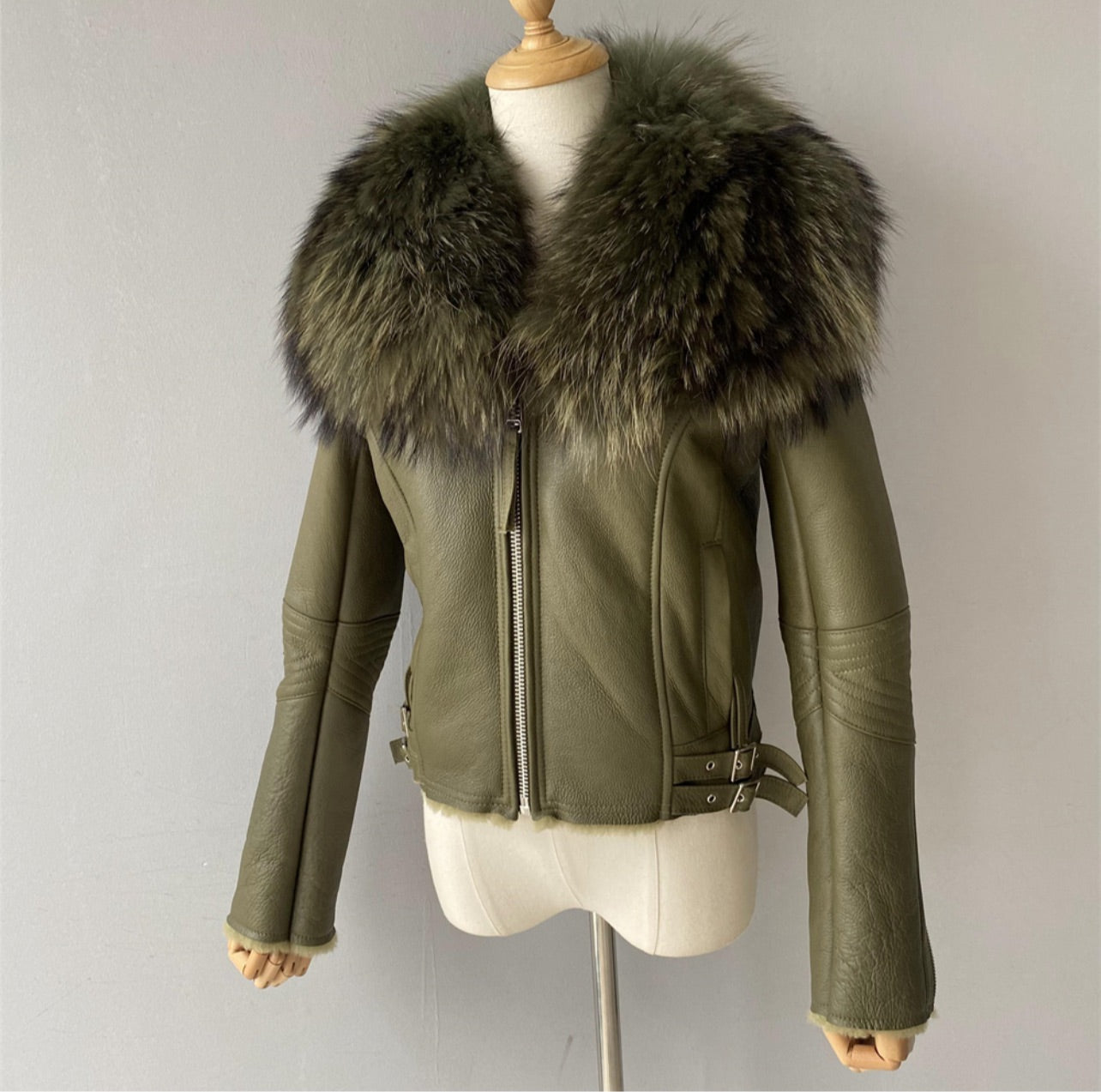 "Khaki Nightrider" Lambskin Jacket - Furreal Fabrics